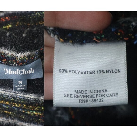 Modcloth Women Size M Blue Eyelash Stripped Open Front Pullover Cardigan Sweater - Picture 14 of 14